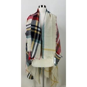 Charming Charlie Colorblock Plaid Fringed Scarf